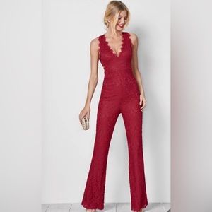 Red lace open back jumpsuit